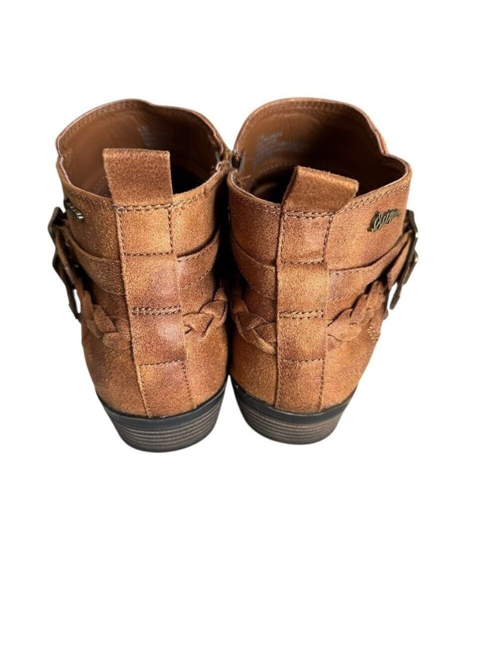 Sugar Tinworker Cognac Faux Suede Heeled Brown Zip Up Ankle Booties Women’s 8.5M - Picture 3 of 9